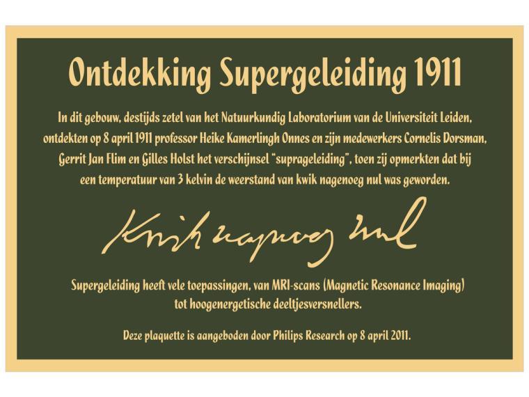 Photograph of plaque donated by Philips Research containing the Milestone inscription in Dutch
