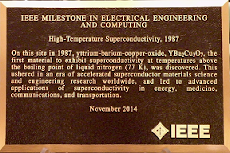 High-Temperature Superconductivity Milestone Plaque